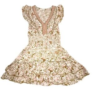 Poupette St Barth Anaïs Dress, Pink Green Floral, 100% Viscose, XS